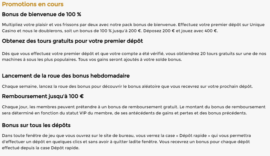 promo unique casino